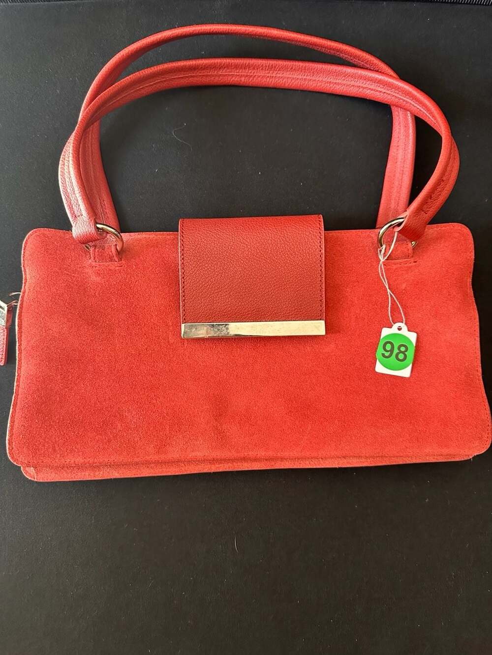 No.98 Talbots Red Genuine Suede Leather Handbag with Silver Tone Hardware